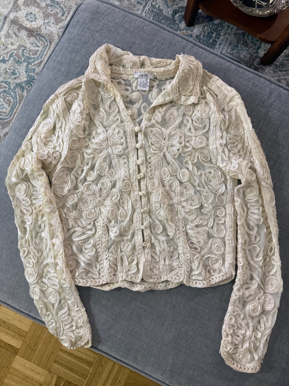 Vintage Caché Floral Pattern Embellished Blouse